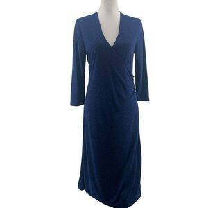 Isaac Mizrahi Wrap Dress Women's Medium‎ V Neck Royal Blue Black Dot Pattern